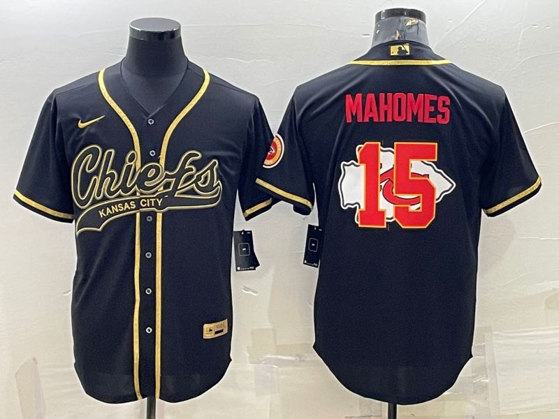 Men Kansas City Chiefs #15 Mahomes Black gold 2022 Nike Co branded NFL Jerseys